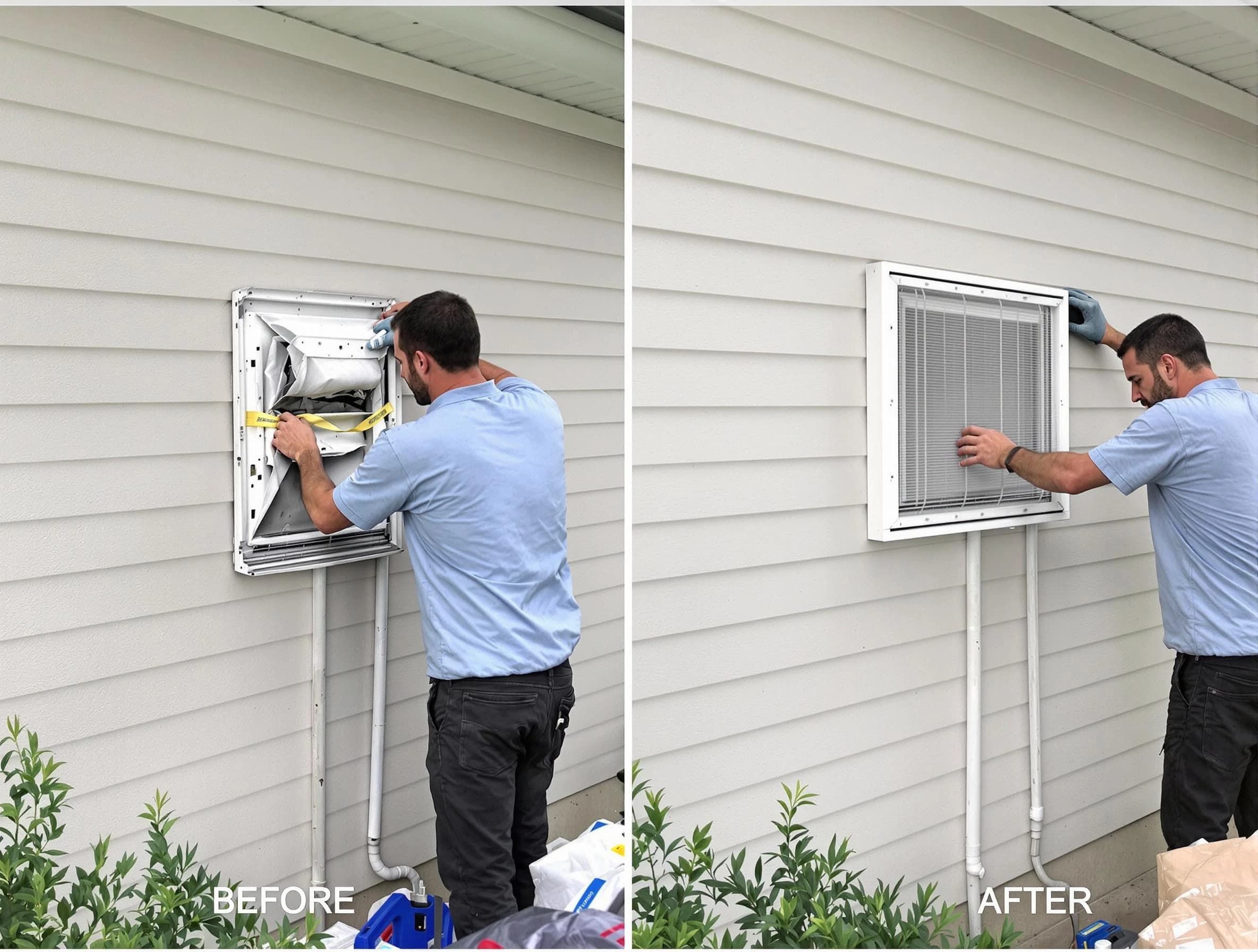 Sherrelwood Dryer Vent Cleaning technician installing high-quality dryer vent cover at a residential property in Sherrelwood