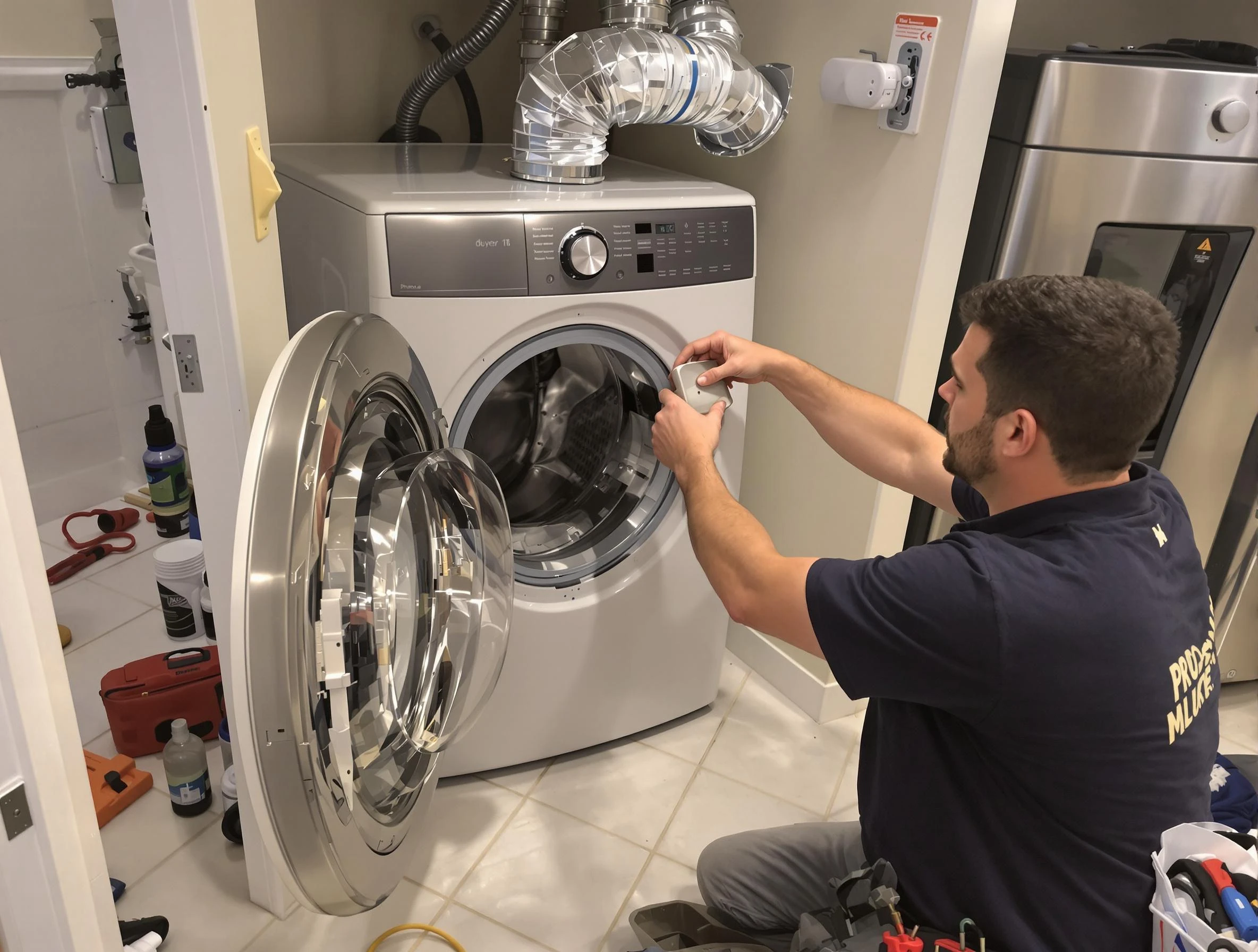 Sherrelwood Dryer Vent Cleaning technician performing precise dryer vent hose installation in Sherrelwood